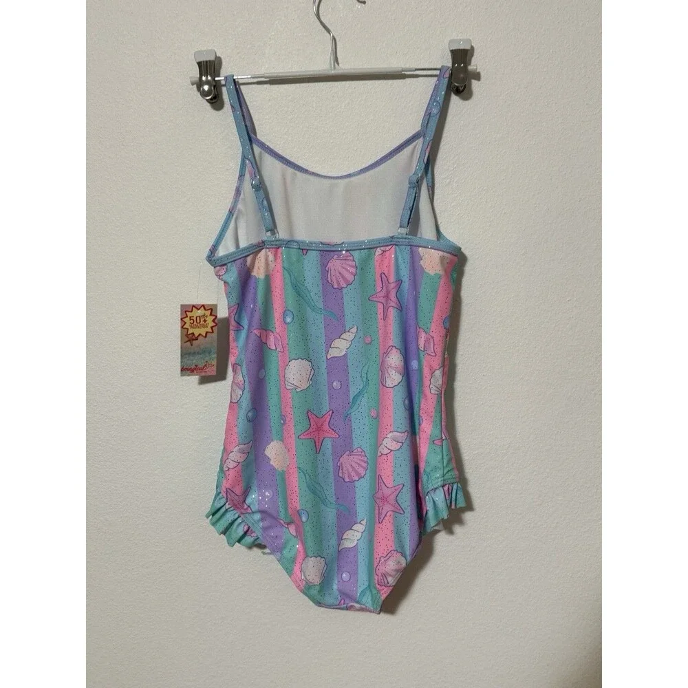 BMagical Girls 2-Piece Swimsuit Lot Size 12 - Pink/Teal Cut-Out & Seashell 1 NWT